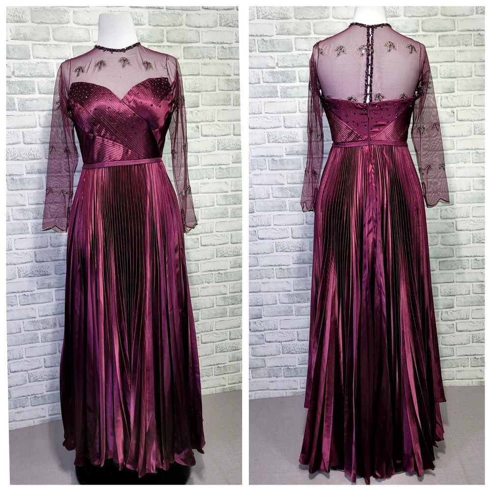 Ted Baker 4/L‎ Limited Edition Purple Pleated Formal Gown Beaded Long Sleeve - Picture 2 of 16